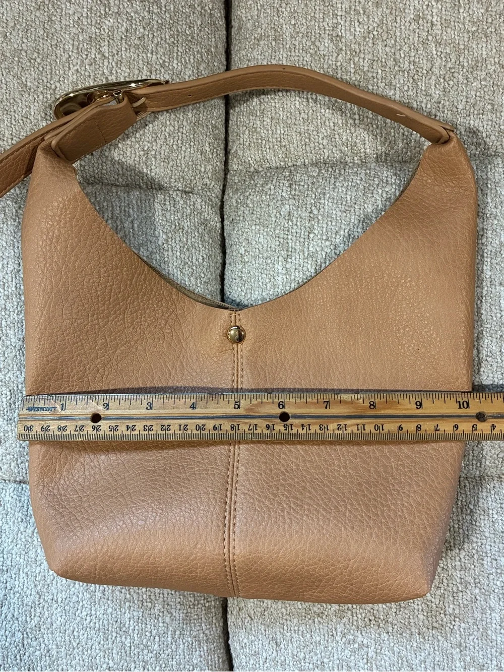 Anthropologie Tan Leather Mini Hobo Bag - Soft Pebbled Finish with Gold Buckle
